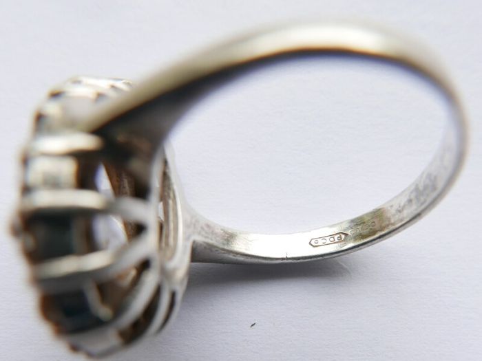 Vintage Sterling Silver 925 Big Stone Ring Women Champagne Crystal Cubic Zirconia 10g size Q1/2