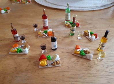 Miniature cheeseboard + wine - dolls house accessories