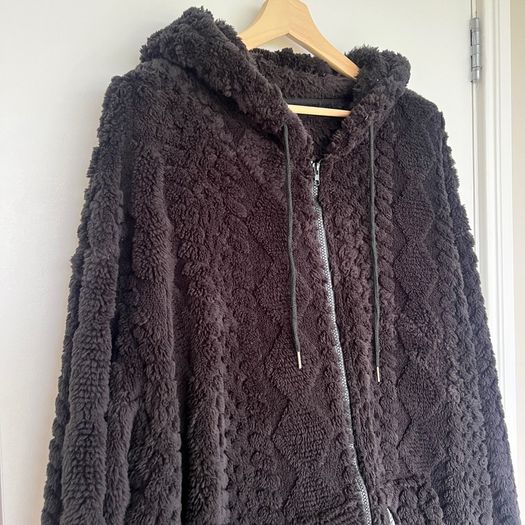 Mens 3XL Black Teddy Fleece Sherpa Hoodie Jacket