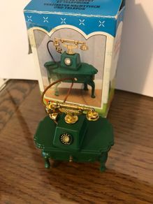 Rare Vintage Green Ornate bedside table and telephone