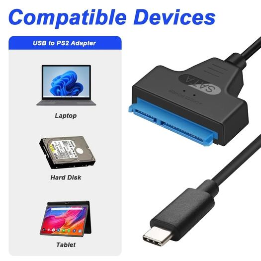 SATA to USB Adapter, USB Type C to SATA External Hard Drive Converter for 2.5 inch SATA HDD SSD,Support UASP 6Gbps SATA to USB C Adapter Cable
