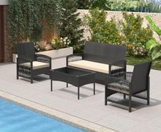4pc Rattan Furniture Set Garden Patio Seating with coffee table