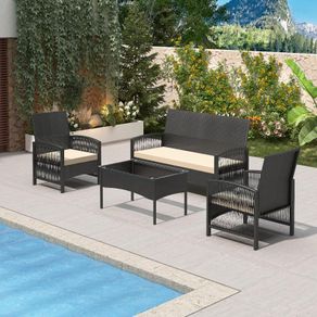 4pc Rattan Furniture Set Garden Patio Seating with coffee table