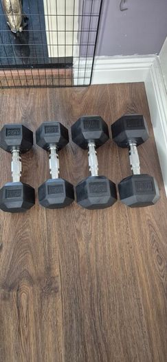 2 sets of used hexagonal dumbbells
