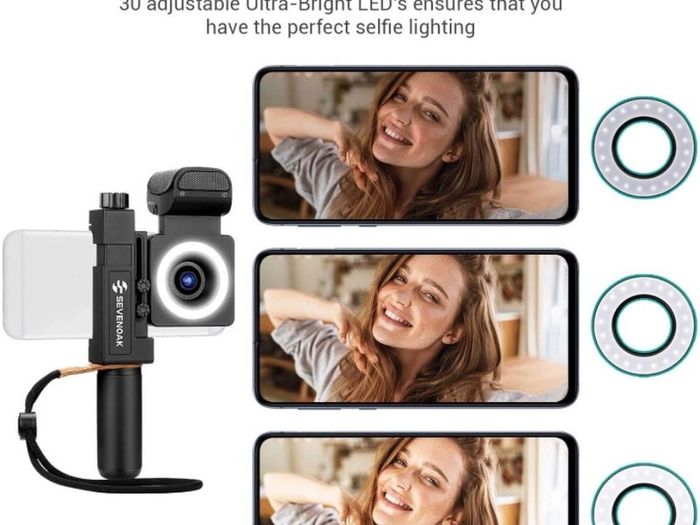 Movo - Complete Universal Smartphone Video Kit with Phone Rig, Built-in Stereo Microphone and LED Light, Wide-Angle and Fisheye Lenses - Compatible with iPhone and Android Phones (FREE POSTAGE)
