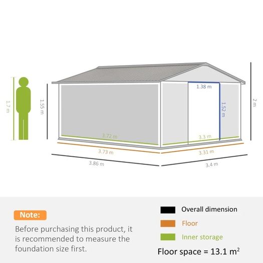 NEW SALE | 13 x 11ft Garden Metal Storage Shed Outdoor Storage Shed with Foundation Ventilation & Doors, Light Grey
