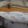 Vintage Louis XV style Chair and rocking footstool beautiful upholstery and wood carved base Image 4