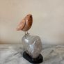 Hand-Carved Gemstone European Robin on Polished Quartz Base Image 3