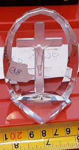glass ornament with etched crucifix