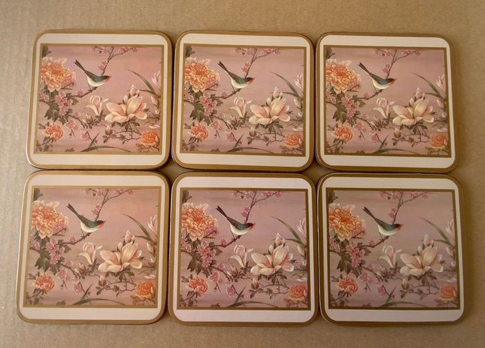 Vintage Pimpernel Coasters x 6 Oriental Birds and Flowers Boxed