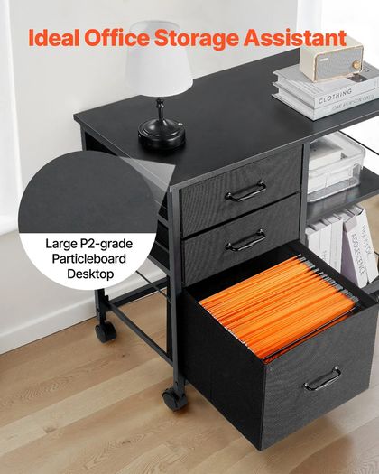 Metal File Cabinet, Mobile Filing Cabinet with 3 Fabric Drawers and 2 Open Shelves, Wooden Vertical Filing Storage Cabinets