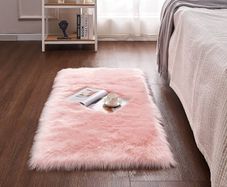 Faux Sheepskin Rug,Soft Fluffy Rug for Bedroom Floor Sofa Living Room Area Rug Rectangle (Pink, 27.5 x 53.1 inch)