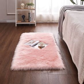 Faux Sheepskin Rug,Soft Fluffy Rug for Bedroom Floor Sofa Living Room Area Rug Rectangle (Pink, 27.5 x 53.1 inch)