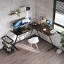 _L-Shape Desk, Computer Desk, Modern & Robust Office Table, Work Table, Gaming Table with Monitor Shelf, Black 130 x 130 x 46 cm Image 3