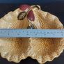 Delightful Two Sectioned Dish with the Texture of a Cabbage Leaves with a Leaf and Pear Decoration and Finial, By Crown Devon, Circa 1940, Funky MCM Chic Image 5