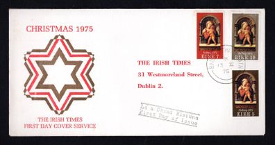1975 Ireland Christmas Commemorative Stamp Illustrated The Irish Times Addressed First Day Cover (FDC)