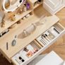 Dressing Table with Round Mirror and Lights, 80cm Wide Small Vanity Desk, Wooden Color, 2 Drawers Image 4