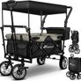 folding handcart with roof, handcart with 3-point belt system, foldable garden trolley, transport trolley with solid rubber tyres, brake and carry bag, green Image 3