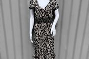 Pre Owned Savida Black &amp; Cream Floral Midi Dress with Lace Detail