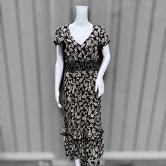 Pre Owned Savida Black & Cream Floral Midi Dress with Lace Detail