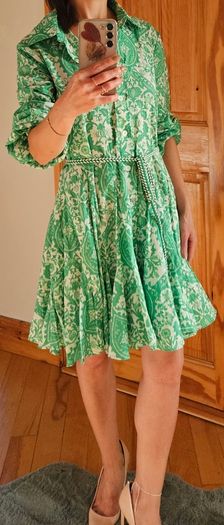 ZARA Green Paisley Floral Print Mini Shirt Dress XS