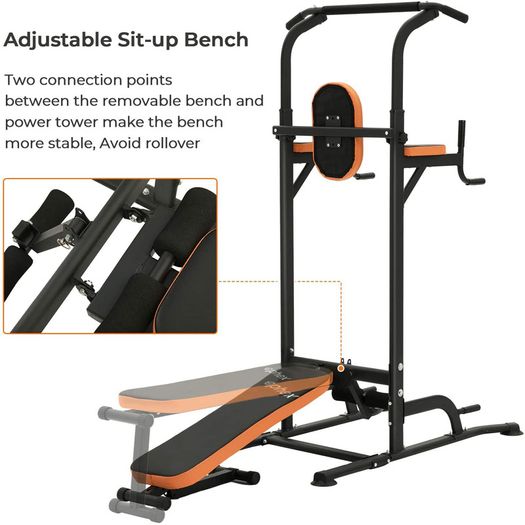 _Roman Power Tower Chair With Bench, Home Weight Lifting Bar, Weight Station, Dip Station, Pull Up Bar, Pull Up Station