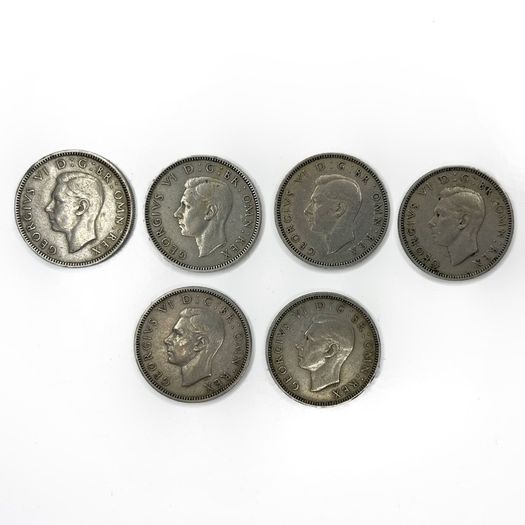 6x 1947 Scottish Shilling Coins George VI -UK Pre-Decimal