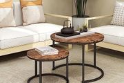 Round Coffee Table, Set of 2 Side Table Nesting Table with Steel Frame and Wooden Top, for Living Room, Bedroom, Balcony, (Rustic Brown/Black, Dia 60/40cm)
