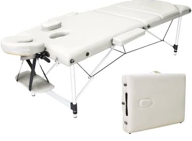 Portable Massage Bed Table - 3-Section Aluminum Foldable Beauty Couch for Reiki Therapy Treatment Salon Healing - Metal Headrest Support/with Carry Bag AVAILABLE IN WHITE/BLACK (FREE POSTAGE)