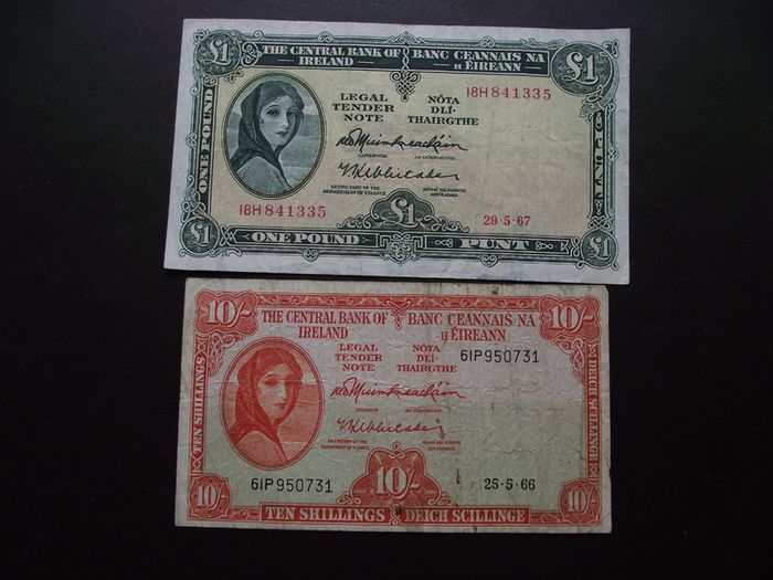 Two Lady Lavery Notes: 10 shillings (1966) & 1 Pound (1967)