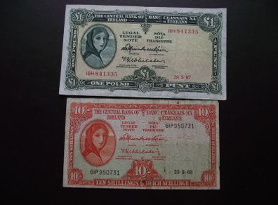 Two Lady Lavery Notes: 10 shillings (1966) & 1 Pound (1967)