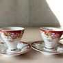 Stunning Porcelain Teacup and Saucer Set of 2 Red and Floral Design Image 2