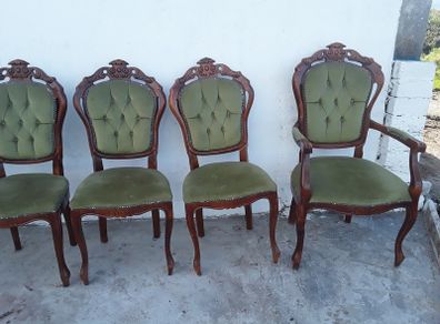 Beautiful Italian design inlaid table with 6 chairs Including 2 carvers