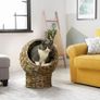 Woven Banana Leaf Elevated Cat Bed Wicker Kitten Basket Pet Den. House Cozy Cave with Soft Cushion Dome 42x33x52cm Dark Brown Image 7