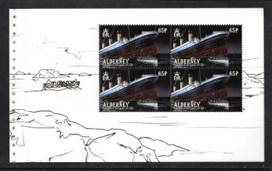 2012 Alderney Centenary of the Sinking of the Titanic 65p Lifeboats leaving Titanic Commemorative Stamp Booklet Pane Mint Never Hinged (MNH)