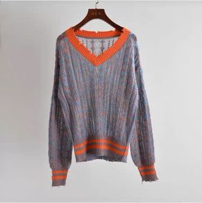 Designer Style Distressed Knit Sweater