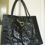 Gallantry Brand Black Patent Croc Pattern bag . IMMACULATE. Handbag Double Strap bag. Purchased In Toulouse Image 2