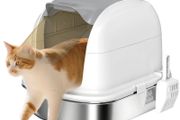 Stainless Steel Cat Litter Box with Lid, Litter Tray, Scoop, for Cat under 5 kg, 52.4 x 41.3 x 42 cm, White