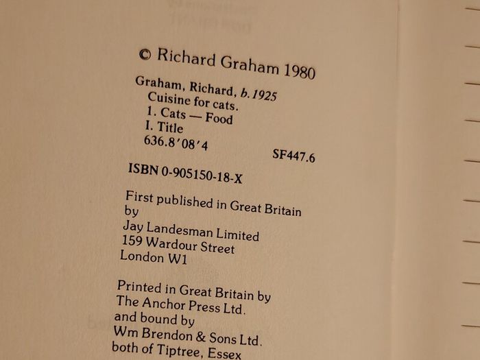 Cuisine for Cats (1980 First Edition Hardcover) - Dust Jacket & Dublin 4 Provenance
