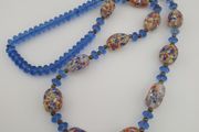 Vintage Venetian African Style Aventurine &amp; Tire Shape Blue African Glass Beads Necklace