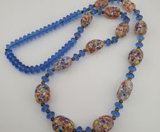 Vintage Venetian African Style Aventurine & Tire Shape Blue African Glass Beads Necklace