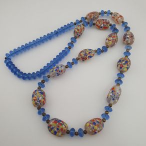 Vintage Venetian African Style Aventurine & Tire Shape Blue African Glass Beads Necklace