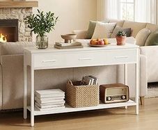 Console Table with 3 Fabric Drawers, Narrow Console Table with Open Shelf, 97 cm L Slim Entryway Table, Couch Table, for Hallway, Living Room, Bedroom, White