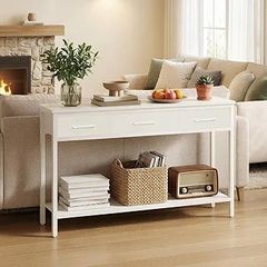 Console Table with 3 Fabric Drawers, Narrow Console Table with Open Shelf, 97 cm L Slim Entryway Table, Couch Table, for Hallway, Living Room, Bedroom, White