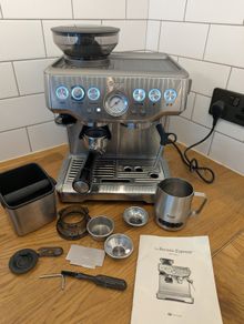 Sage Barista Express Stainless Steel + Complete Accessory Bundle, Knock Box & Manual