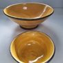 Vintage Ochre Yellow Ceramic Bowl Set with Silver and Gold Metal Rim Accent Image 6