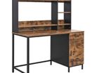 Computer Desk with Shelf Top, Office Table with Cabinet and Drawer, Study Room, Easy Assembly, Metal, Industrial Design, Vintage Brown/Black