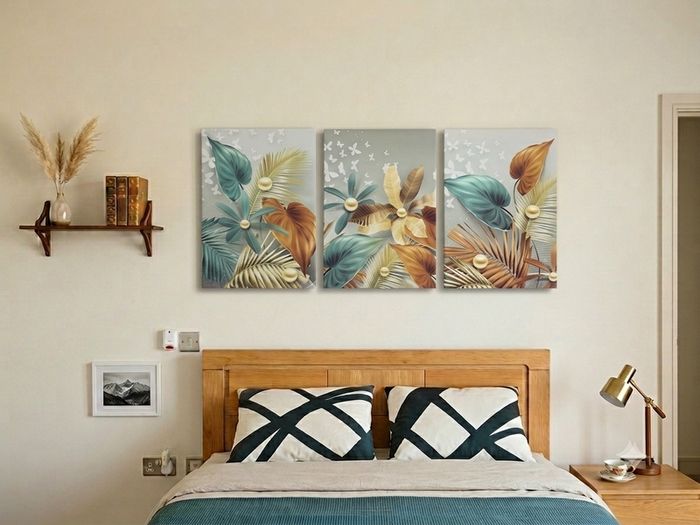3 framed printed canvas 35x55cm