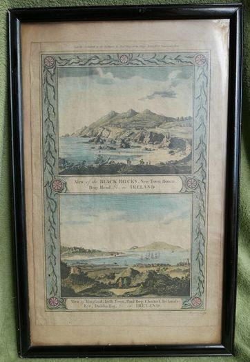 Antique "View of the Black Rocks... & View of Ringsend....Dublin Bay in IRELAND", antique print c 1800