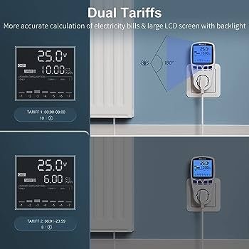 Maxcio Power Meter Energy Monitor Dual Tariff with Backlight LCD Display UK Plug, Upgrade Electricity Usage Monitor Consumption Analyzer Voltage Amp Watt KWH Outlet Power Meter Socket for Home/Office